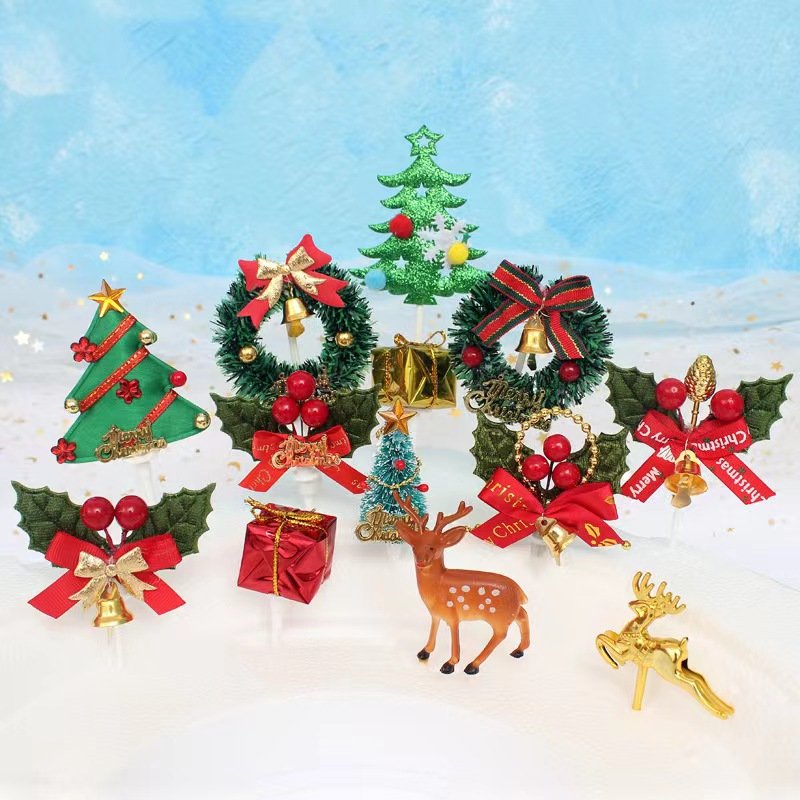 Christmas Cake Cupcake Decoration Edible Xmas Santa Claus Snowman Socks Cake Decorations Paper Holiday Cake Topper