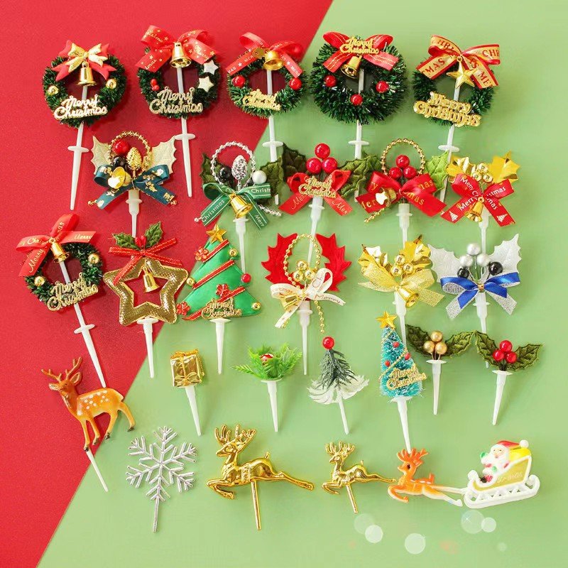 Christmas Cake Cupcake Decoration Edible Xmas Santa Claus Snowman Socks Cake Decorations Paper Holiday Cake Topper