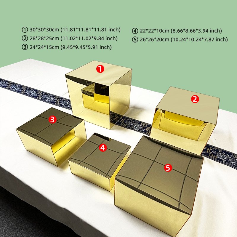 Gaojian Gold Meal Stand Tea break Cake Snack Rack Acrylic Cube Buffet Food Display Risers