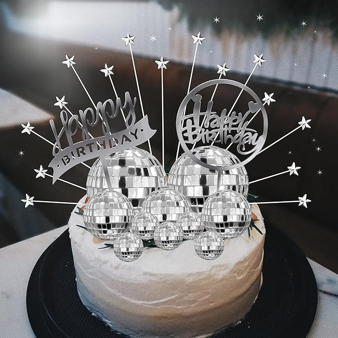 27PCS Disco Ball Cake Toppers 70's Disco Cake Decoration Dance Birthday Party Supplies