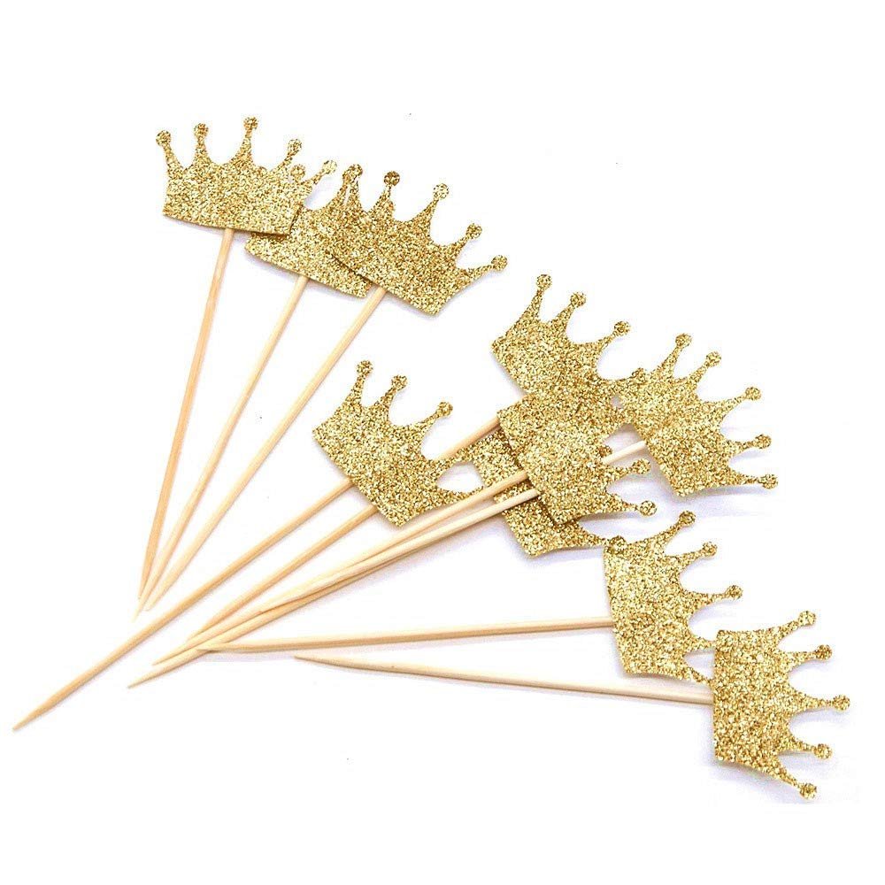 Gold Glitter Crown Cupcake Toppers Cake Decoration for First Birthday, Birthday Party, Baby Shower, Wedding