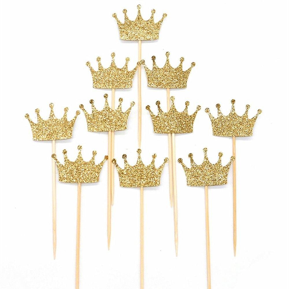 Gold Glitter Crown Cupcake Toppers Cake Decoration for First Birthday, Birthday Party, Baby Shower, Wedding
