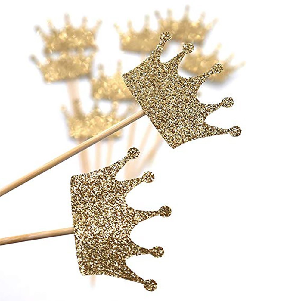 Gold Glitter Crown Cupcake Toppers Cake Decoration for First Birthday, Birthday Party, Baby Shower, Wedding