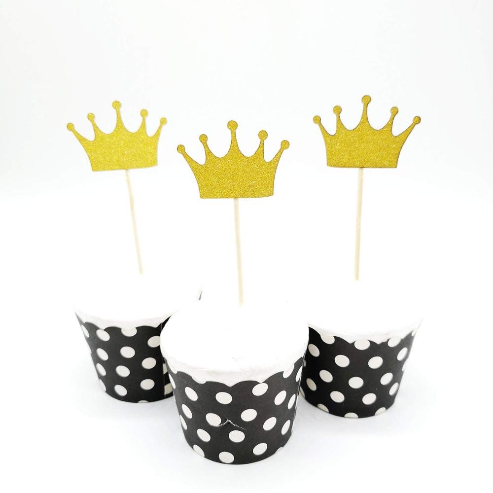 Gold Glitter Crown Cupcake Toppers Cake Decoration for First Birthday, Birthday Party, Baby Shower, Wedding