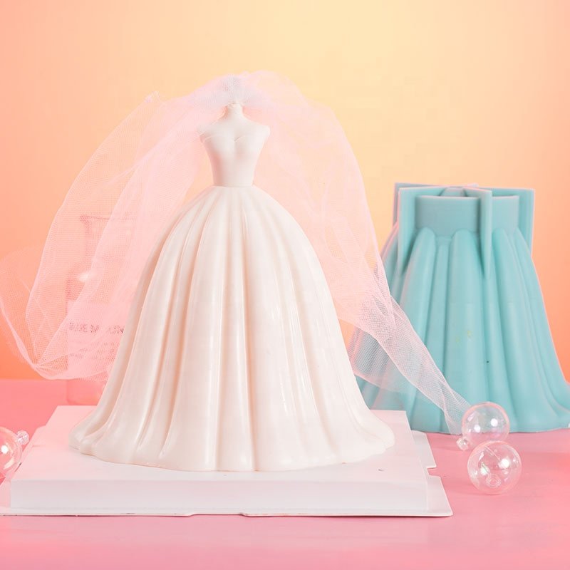 3d wedding dress shape silicone candle mold for baking molds silicone cake decorating supplies