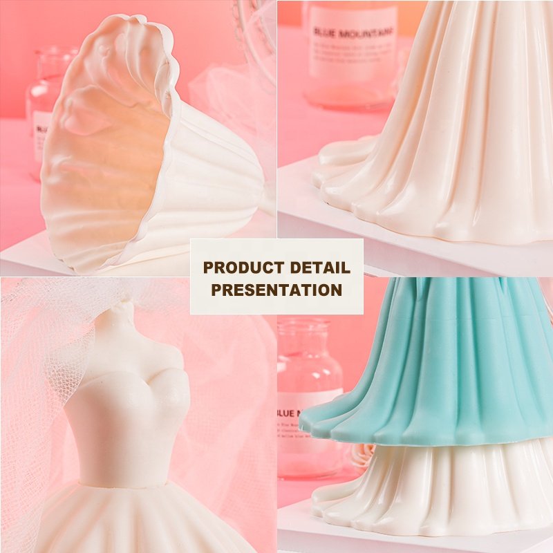 3d wedding dress shape silicone candle mold for baking molds silicone cake decorating supplies