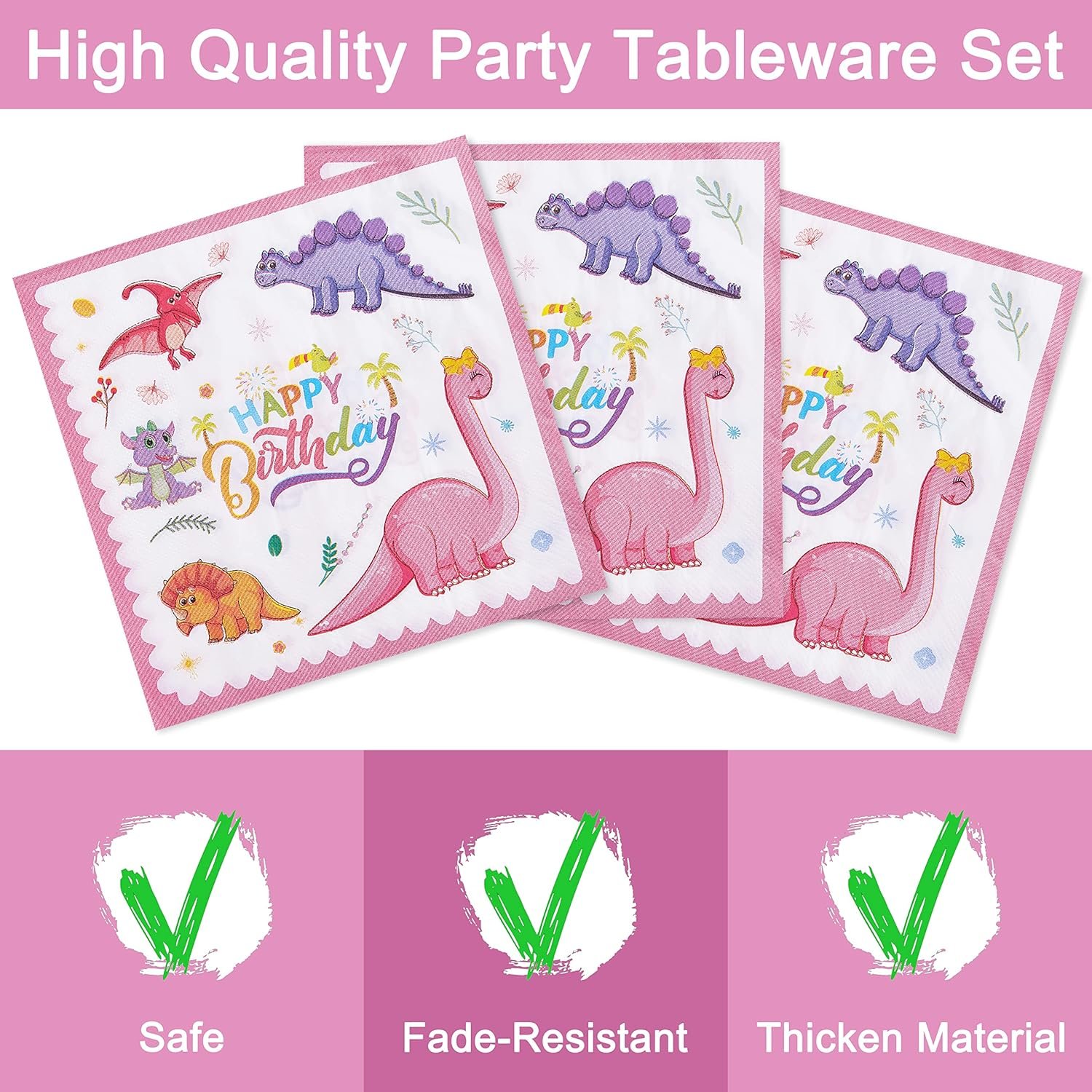 Wholesale Pink Dinosaur Birthday Party Supplies Paper Plates Disposable Tableware Set for Girls Theme Party Favors Customize
