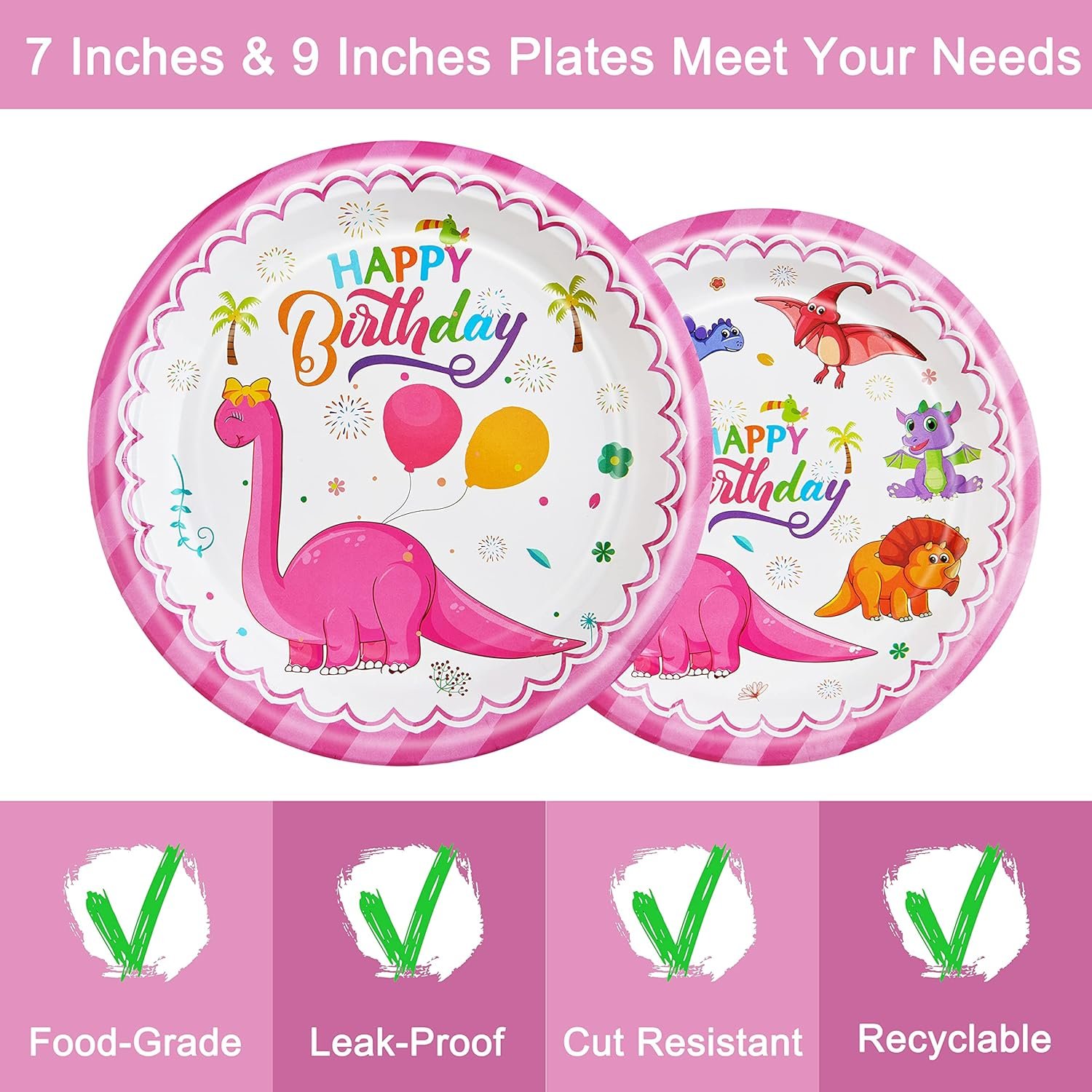 Wholesale Pink Dinosaur Birthday Party Supplies Paper Plates Disposable Tableware Set for Girls Theme Party Favors Customize