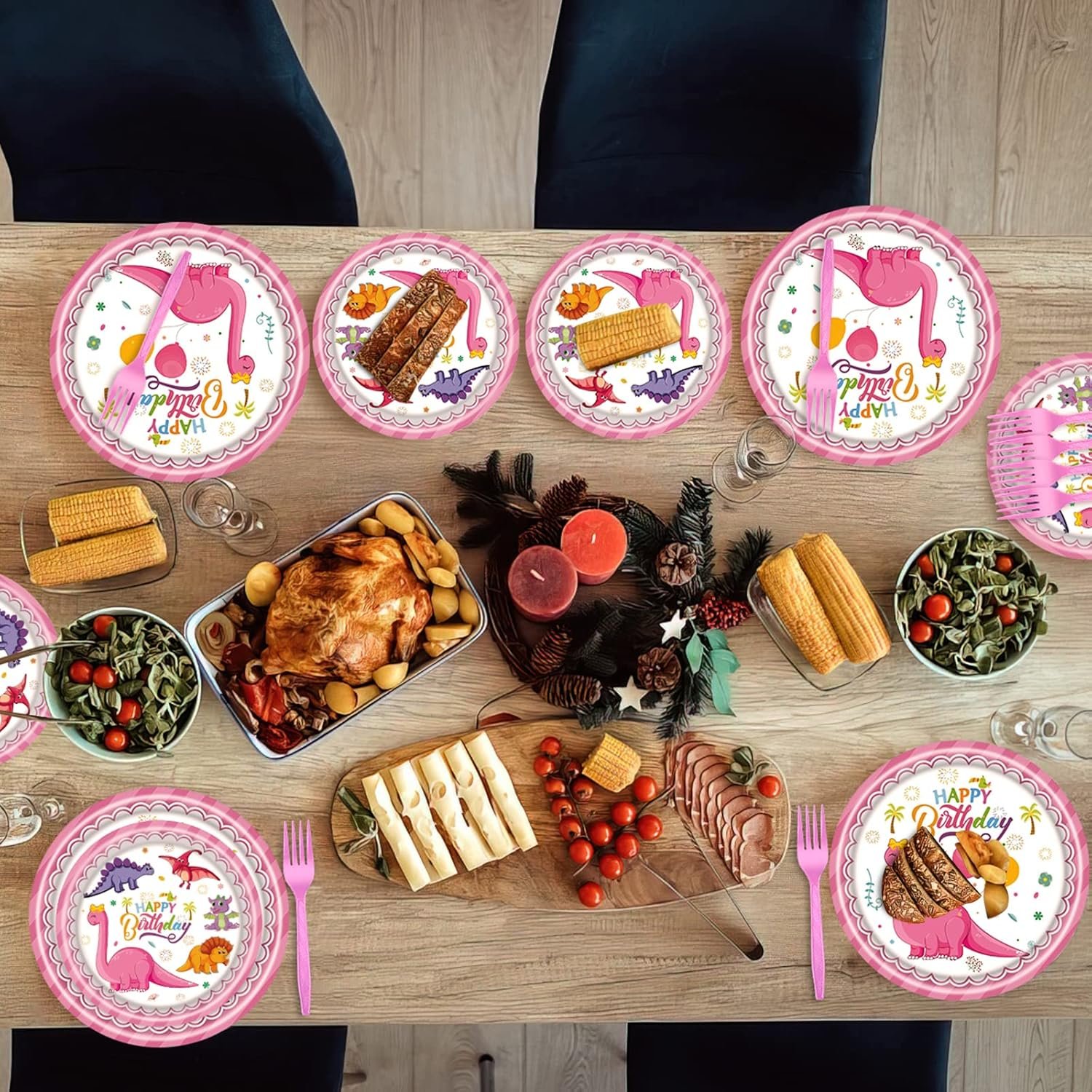 Wholesale Pink Dinosaur Birthday Party Supplies Paper Plates Disposable Tableware Set for Girls Theme Party Favors Customize