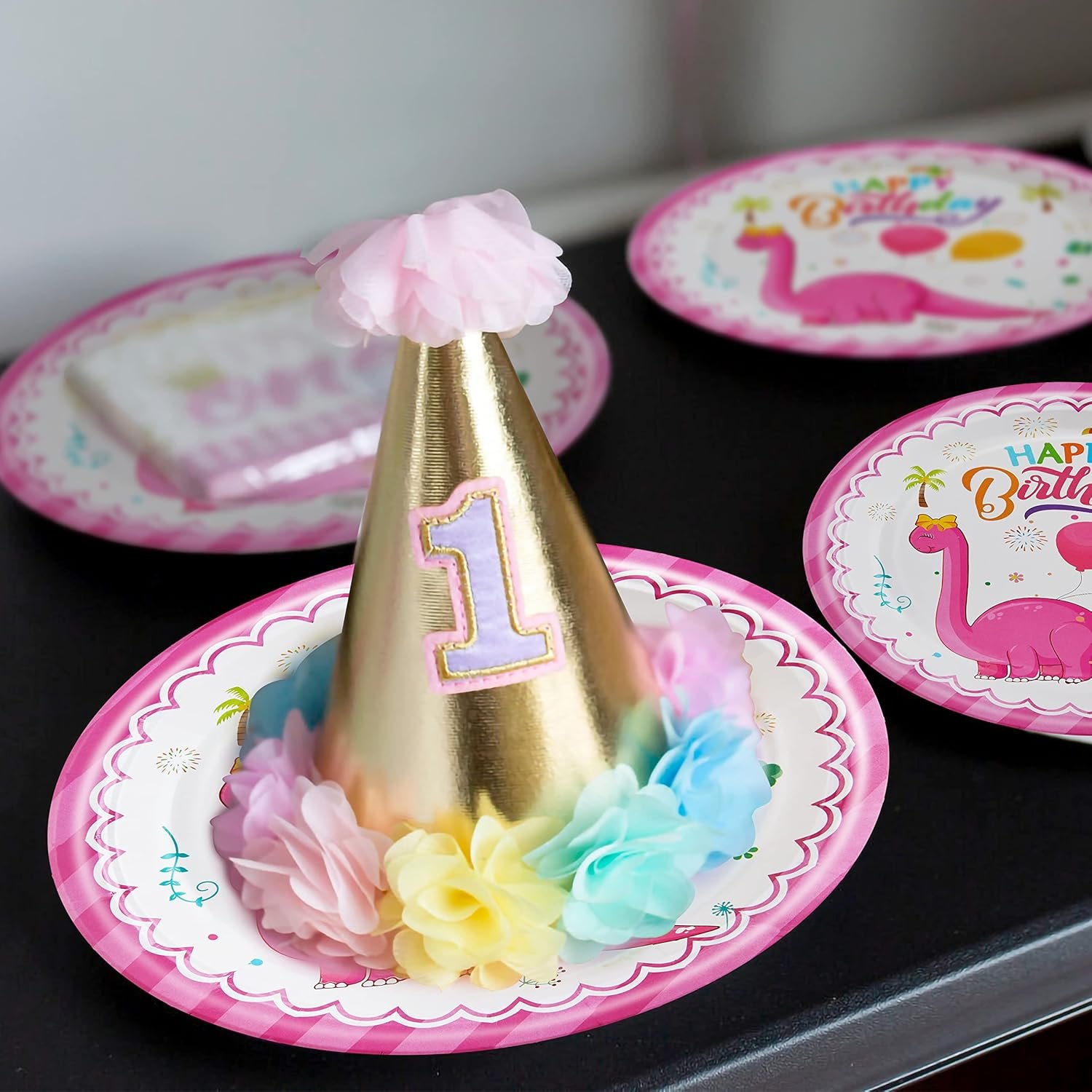 Wholesale Pink Dinosaur Birthday Party Supplies Paper Plates Disposable Tableware Set for Girls Theme Party Favors Customize