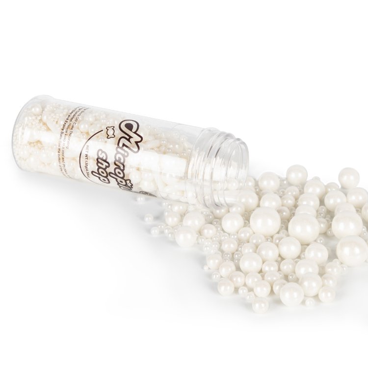 White Pearl Sugar Sprinkles Edible Candy Pearls 130g/4.58 Oz Baking Cake Decorations Wedding Party Christmas Supplies