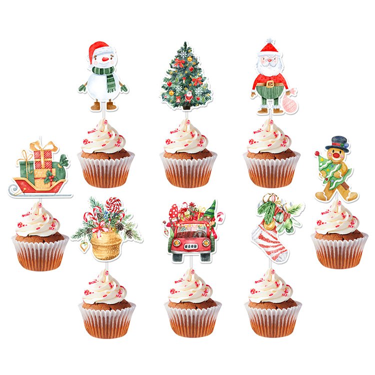 Hot Sell Christmas Tree Cake Topper Paper Cartoon Style Cake Insert Decoration Supplies