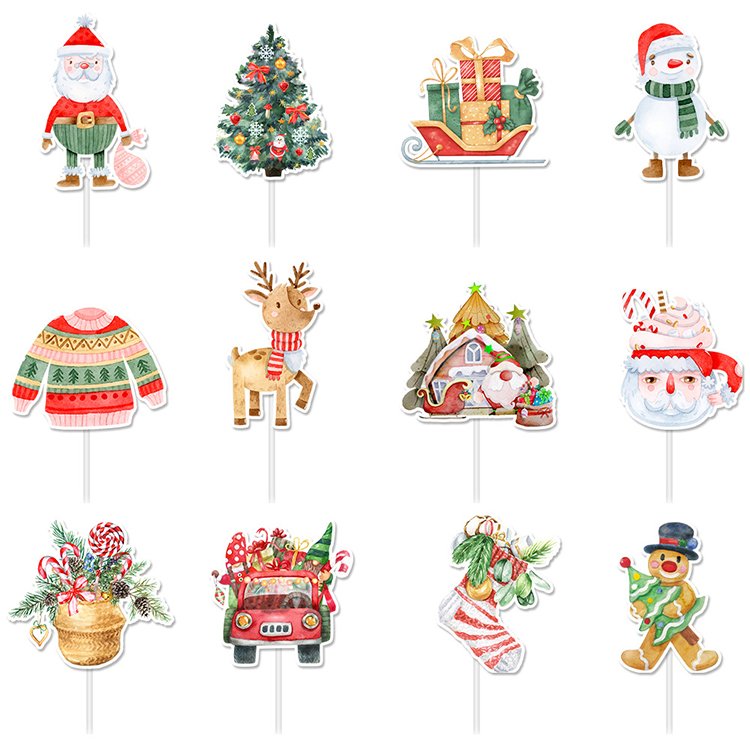 Hot Sell Christmas Tree Cake Topper Paper Cartoon Style Cake Insert Decoration Supplies