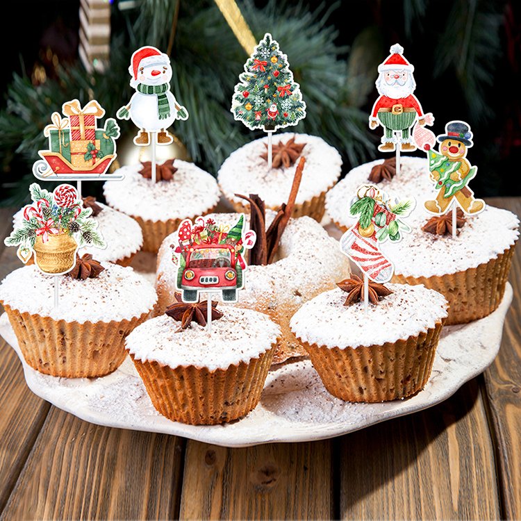 Hot Sell Christmas Tree Cake Topper Paper Cartoon Style Cake Insert Decoration Supplies