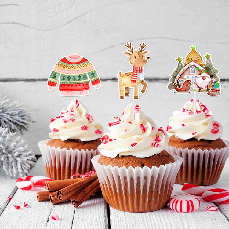 Hot Sell Christmas Tree Cake Topper Paper Cartoon Style Cake Insert Decoration Supplies
