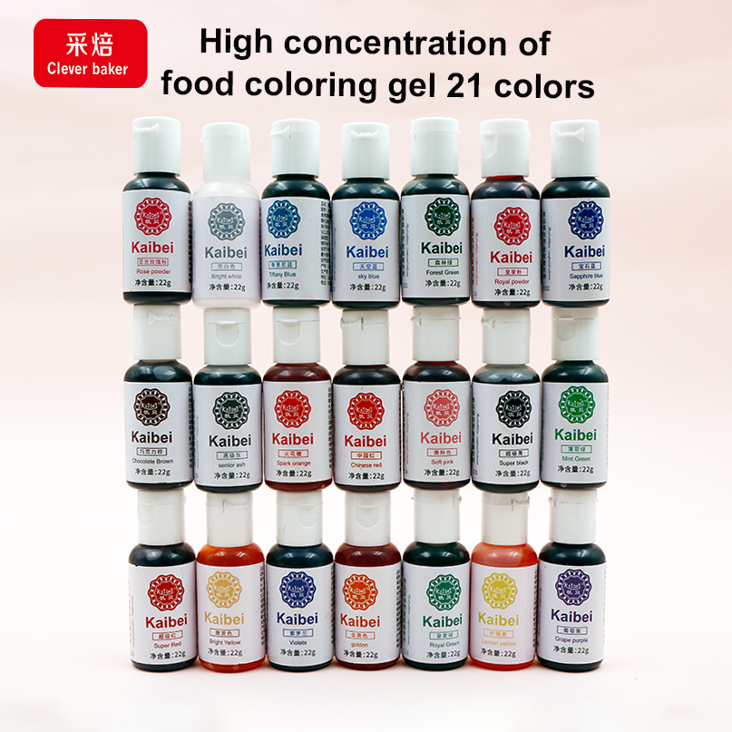 21-Color Halal Food Coloring Gel for Cake Hot Sale Liquid Edible Colorant Bakery Decoration Ingredients in Bottle Packaging