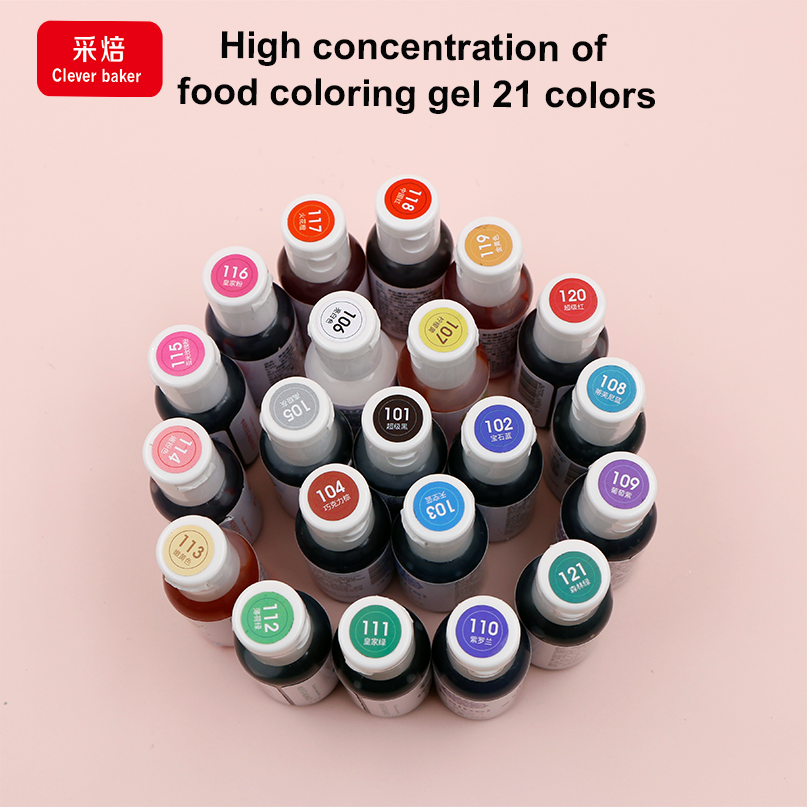 21-Color Halal Food Coloring Gel for Cake Hot Sale Liquid Edible Colorant Bakery Decoration Ingredients in Bottle Packaging