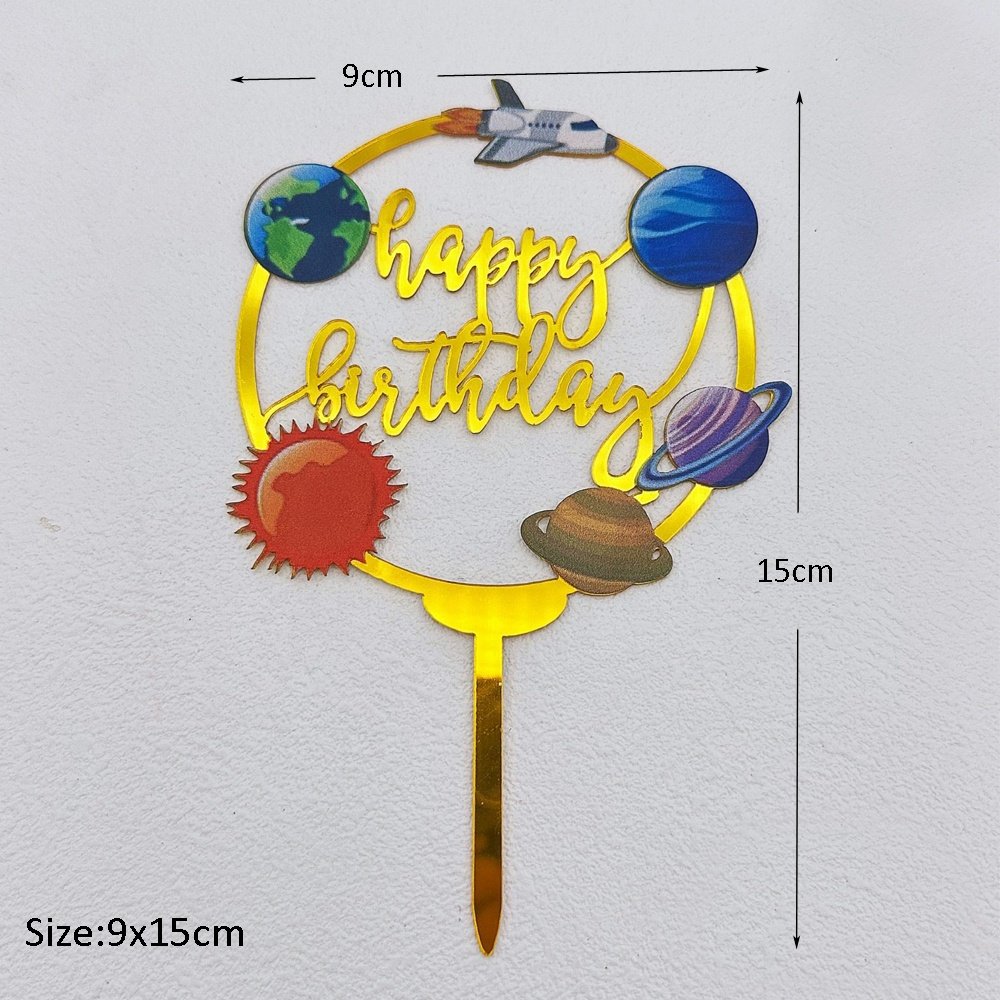 Space Theme Happy Birthday Cake Toppers Acrylic Earth Cake Topper For Birthday Party Supplies
