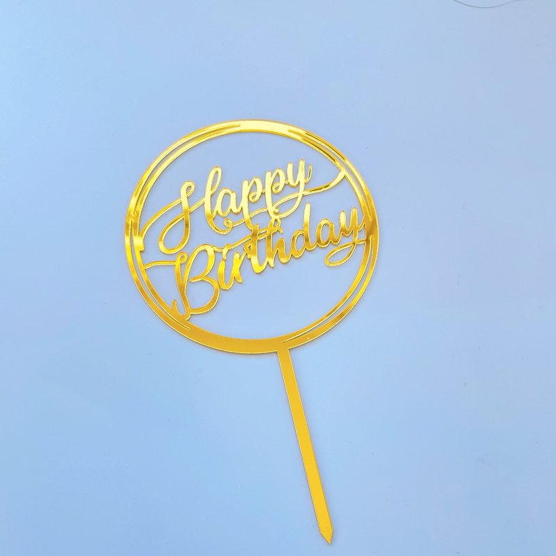 Gold Cake Topper Acrylic Happy Birthday Cake topper cake Decoration supplies round circle hexagon shape with heart crown