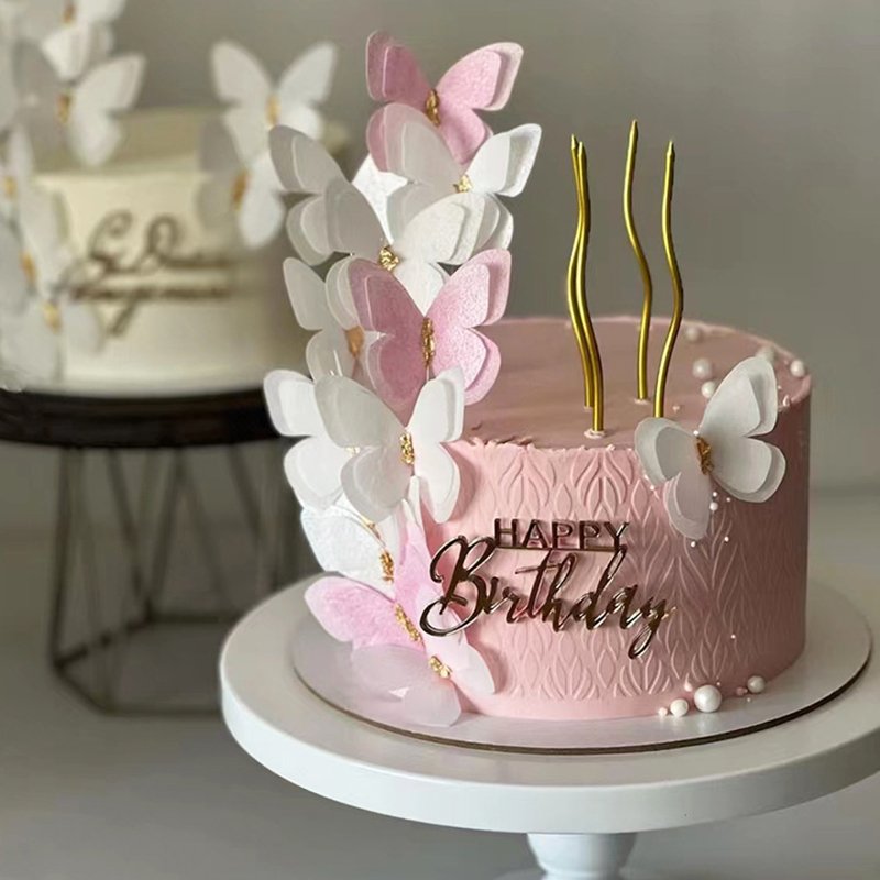 Birthday Cake Decoration Colorful Cake Topper Double Embossed Gold Stamping Butterfly Cake Toppers for Wedding Party Decorating