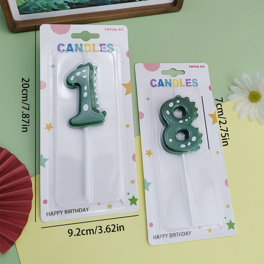 Factory wholesale Green Dinosaur Shape Birthday Candle Cake Topper Decoration Number 0-9 Candle Babyshower Birthday Party Props