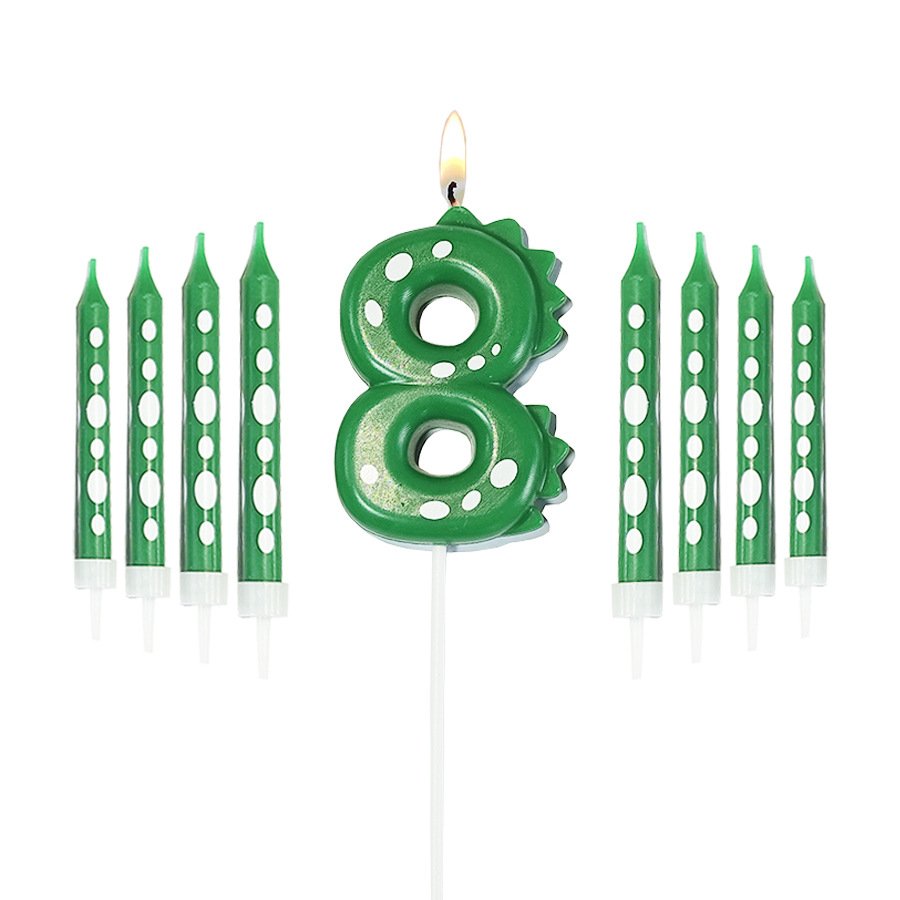 Factory wholesale Green Dinosaur Shape Birthday Candle Cake Topper Decoration Number 0-9 Candle Babyshower Birthday Party Props