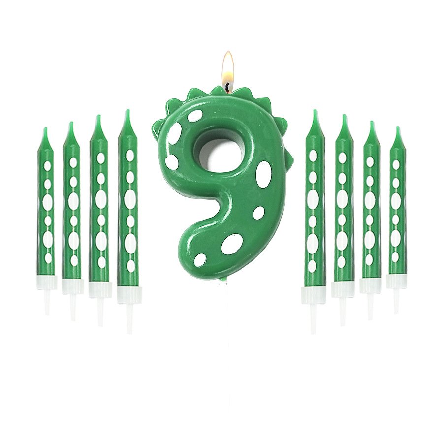 Factory wholesale Green Dinosaur Shape Birthday Candle Cake Topper Decoration Number 0-9 Candle Babyshower Birthday Party Props