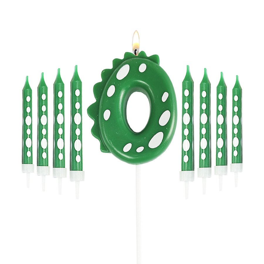 Factory wholesale Green Dinosaur Shape Birthday Candle Cake Topper Decoration Number 0-9 Candle Babyshower Birthday Party Props