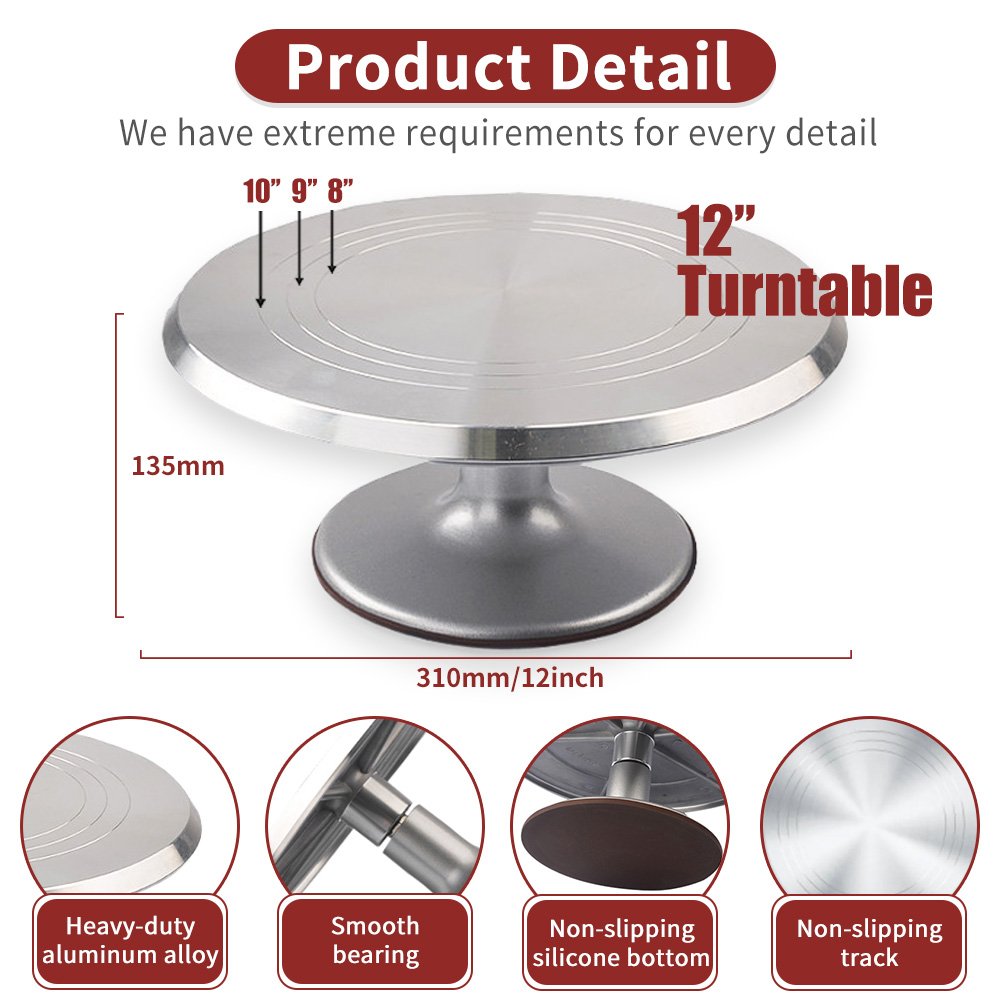 BAKEST High-quality Baking Tool Supplies Metal Aluminium Alloy Cake Turntable Cake Rotating Decorating Stand Set For Cake