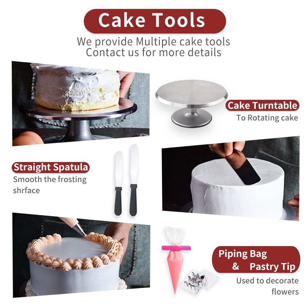 BAKEST High-quality Baking Tool Supplies Metal Aluminium Alloy Cake Turntable Cake Rotating Decorating Stand Set For Cake