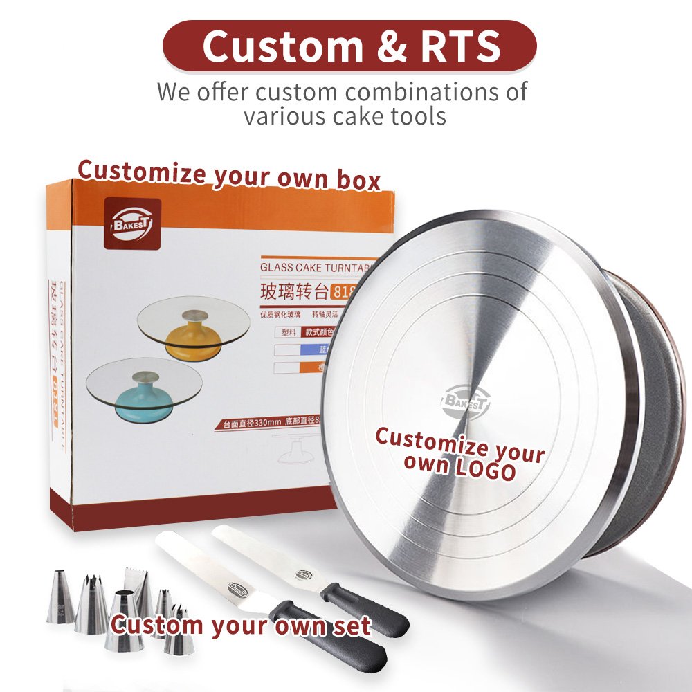 BAKEST High-quality Baking Tool Supplies Metal Aluminium Alloy Cake Turntable Cake Rotating Decorating Stand Set For Cake