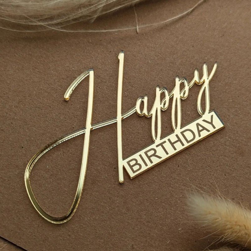 Gold Sliver Acrylic Cake Toppers for kids Adult Happy Birthday Decoration
