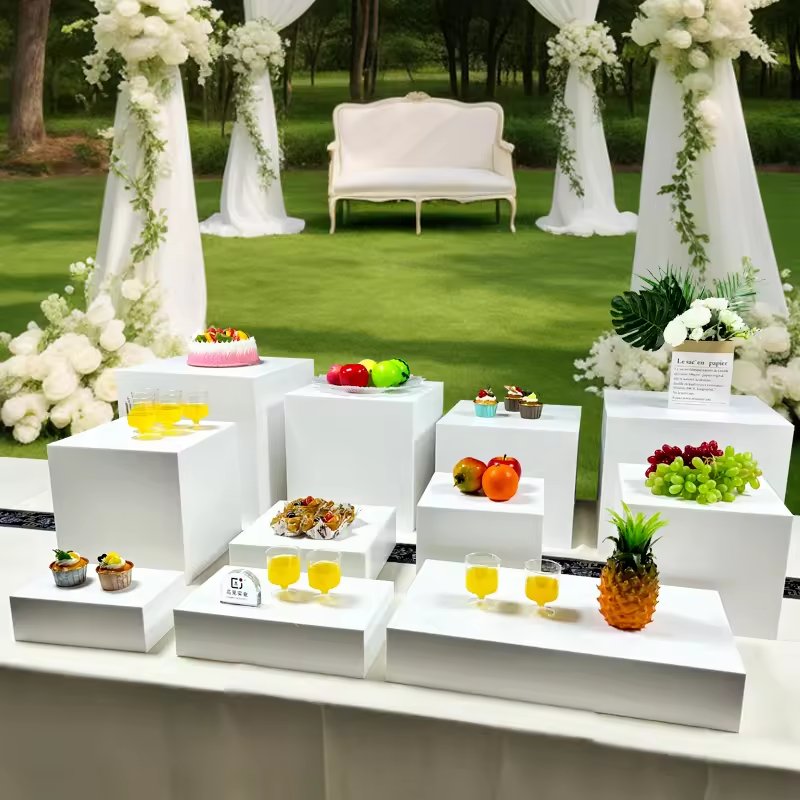 White Acrylic Buffet Food Risers Nesting Risers Acrylic Display Stand For Wedding Events Decoration
