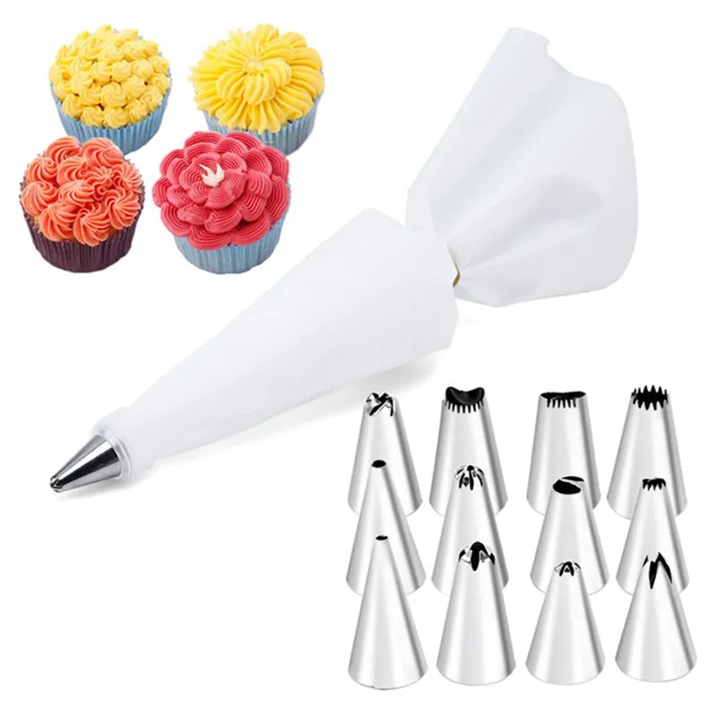 Kitchen Accessories 12 pcs Stainless Steel cake decorations supplies piping tips icing piping Pastry nozzles set With Pastry Bag