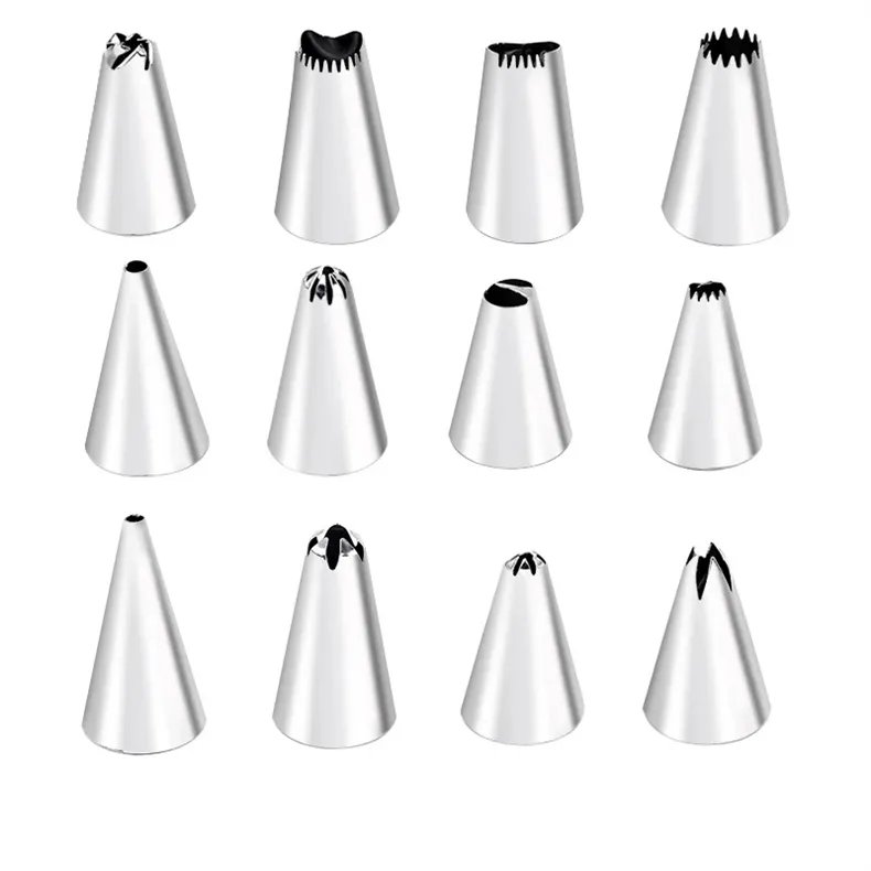 Kitchen Accessories 12 pcs Stainless Steel cake decorations supplies piping tips icing piping Pastry nozzles set With Pastry Bag