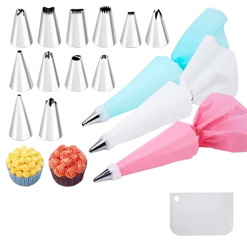 Kitchen Accessories 12 pcs Stainless Steel cake decorations supplies piping tips icing piping Pastry nozzles set With Pastry Bag