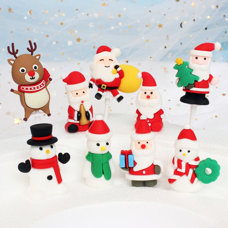 Christmas Cake Decoration PVC Santa Snowman Cake Topper Christmas Tree Deer Festival Baking Accessory Cake Decorating Supplies