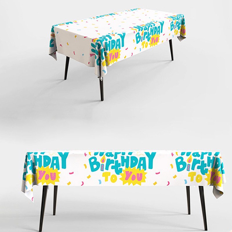 Happy Birthday Party Tablecloth Cartoon Cake Balloon Disposable Table Cloth Adult Birthday Party Event Table Cloth Decoration