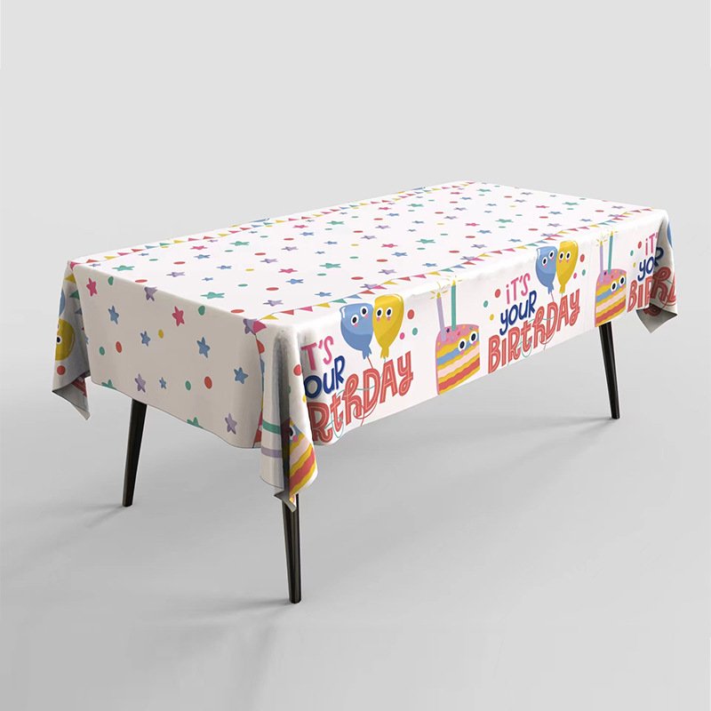 Happy Birthday Party Tablecloth Cartoon Cake Balloon Disposable Table Cloth Adult Birthday Party Event Table Cloth Decoration