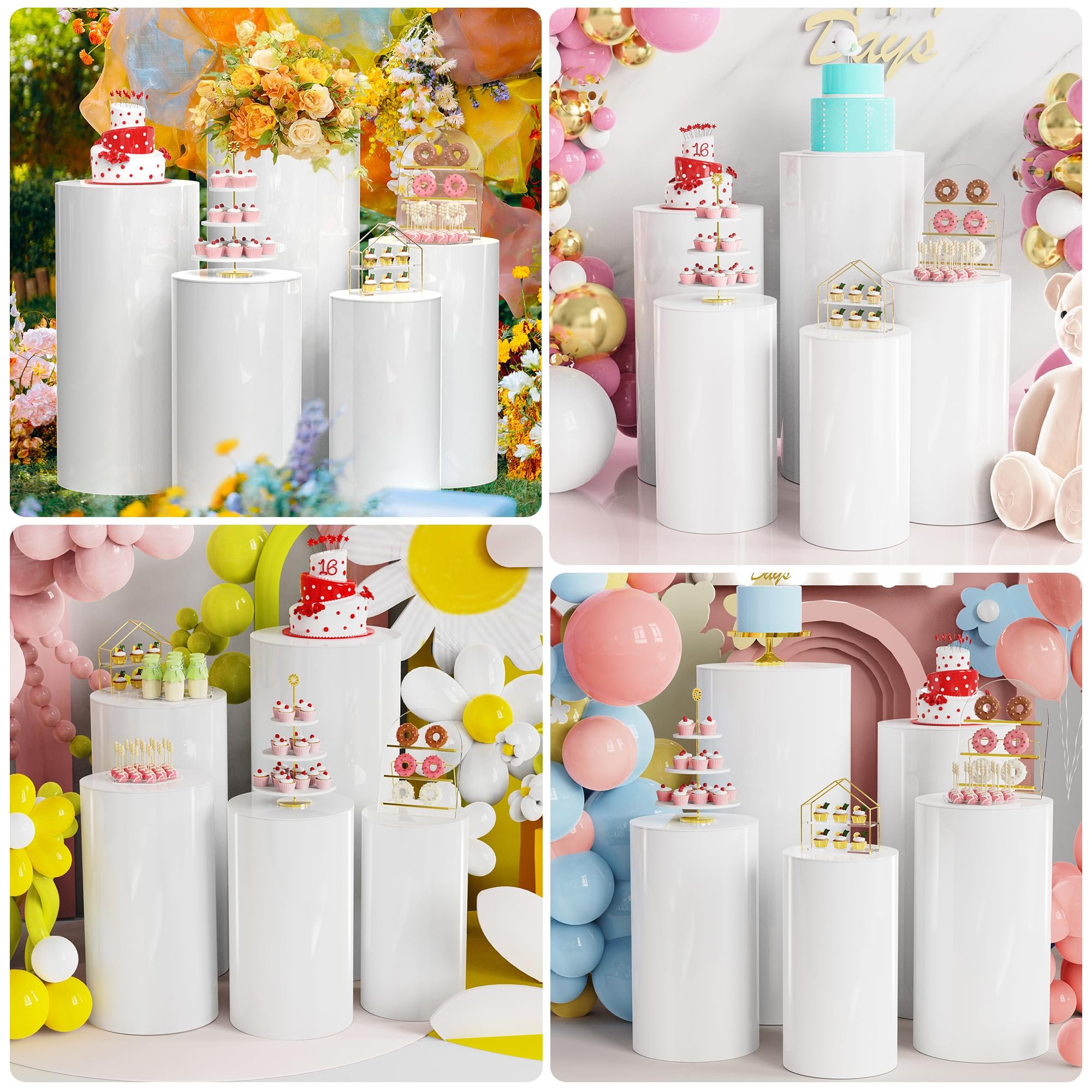 Factory wholesale 5pcs christmas halloween sublimation White Pedestal Stand Metal Cylinder Stands for wedding cake decoration