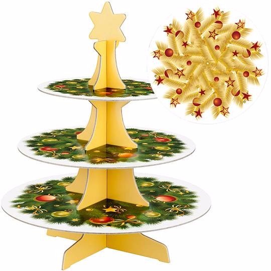 Paper Gold Cake Stand Three Layers Folding Cupcake Dessert Candy Cookies Holder Rack Kids Birthday Party Supplies