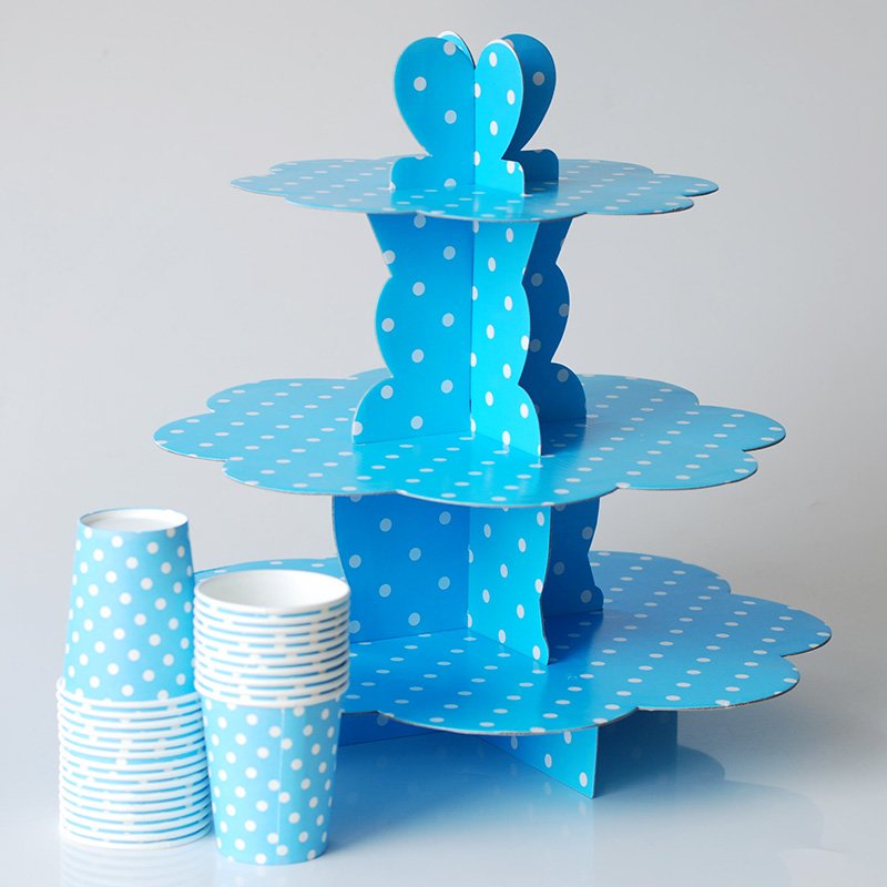 Paper Gold Cake Stand Three Layers Folding Cupcake Dessert Candy Cookies Holder Rack Kids Birthday Party Supplies