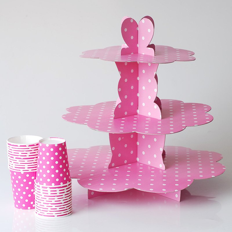 Paper Gold Cake Stand Three Layers Folding Cupcake Dessert Candy Cookies Holder Rack Kids Birthday Party Supplies