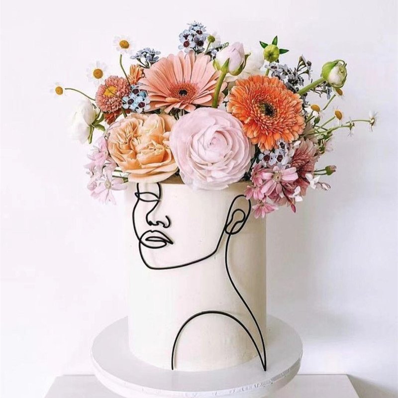 New Acrylic Minimalist Art Lady Face Cake Topper Girl Happy Birthday Cake Decoration Wedding Cake bakingToppers Party Supplies