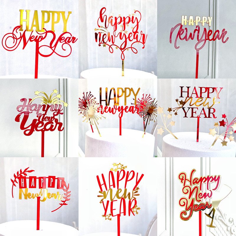 2025 Happy New Year Acrylic Cake Toppers Customizable Size Cake Accessories for Baking and Party Decorations