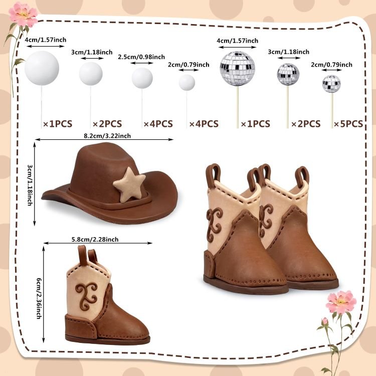 Cowboy Hat and Boot Cake Toppers Disco Ball Cake Topper Western Cowboy Cowgirl Birthday Baby Shower Party Favors
