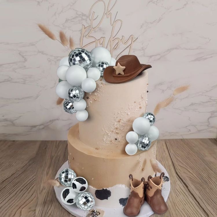 Cowboy Hat and Boot Cake Toppers Disco Ball Cake Topper Western Cowboy Cowgirl Birthday Baby Shower Party Favors