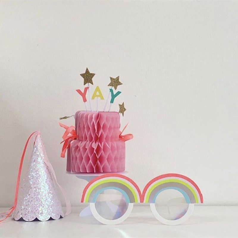 LEMON 2022 New Cute Ins Funny Rainbow Cake Plastic Glasses Happy Birthday Party Decorations Supplies Photo Props Wedding Kid