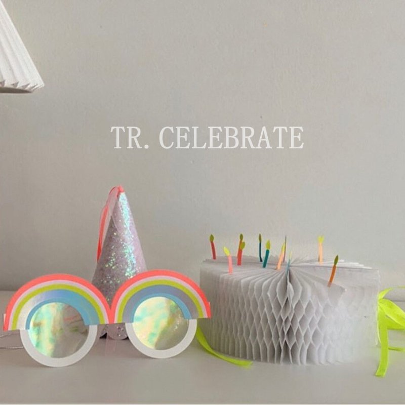 LEMON 2022 New Cute Ins Funny Rainbow Cake Plastic Glasses Happy Birthday Party Decorations Supplies Photo Props Wedding Kid