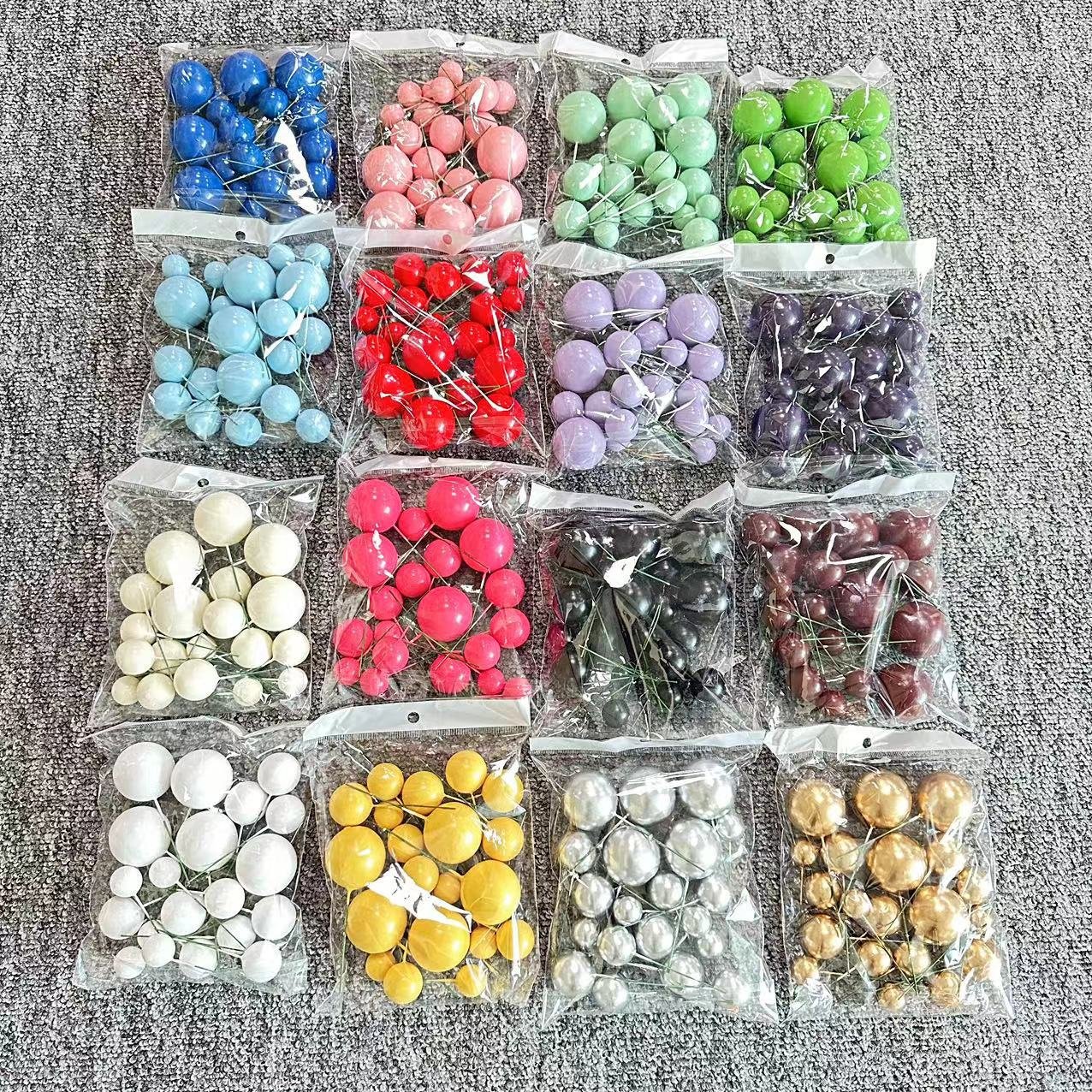 20Pcs Foam Balls Cake Toppers Silver Gold 2-4cm Different Size Colorful Balls Cake Toppers for Birthday Wedding Christmas Decor